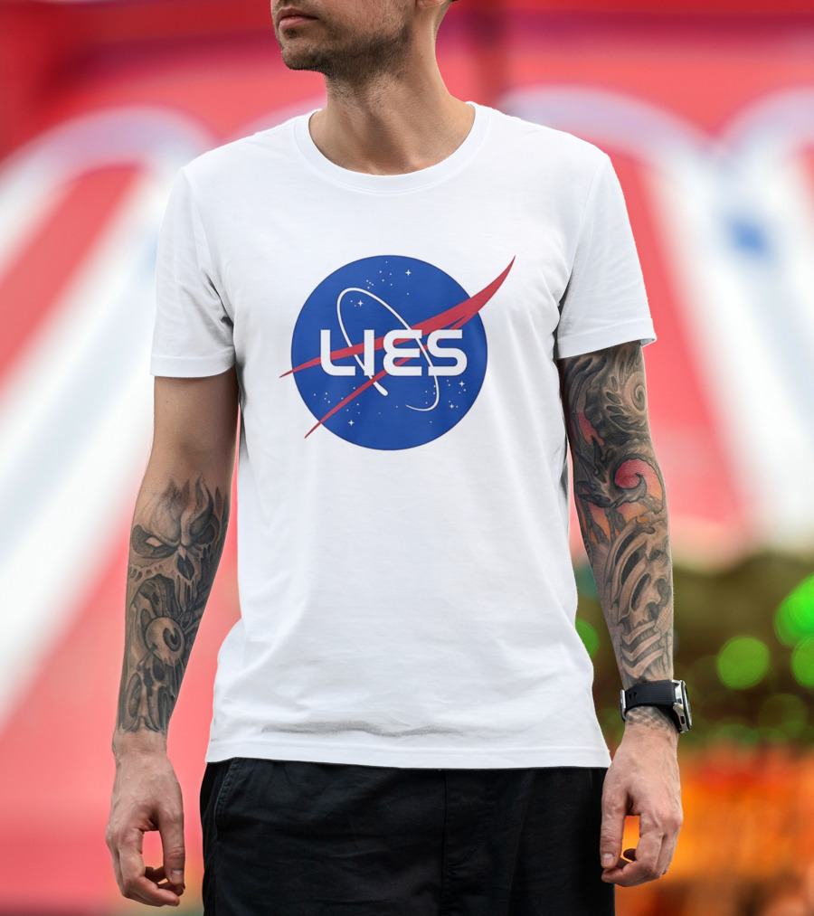 NASA Lies Parody Emblem Graphic T-Shirt