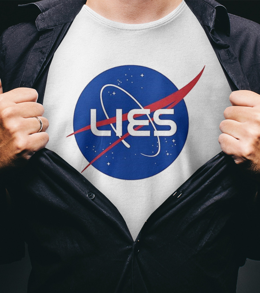 NASA Lies Parody Emblem Graphic T-Shirt