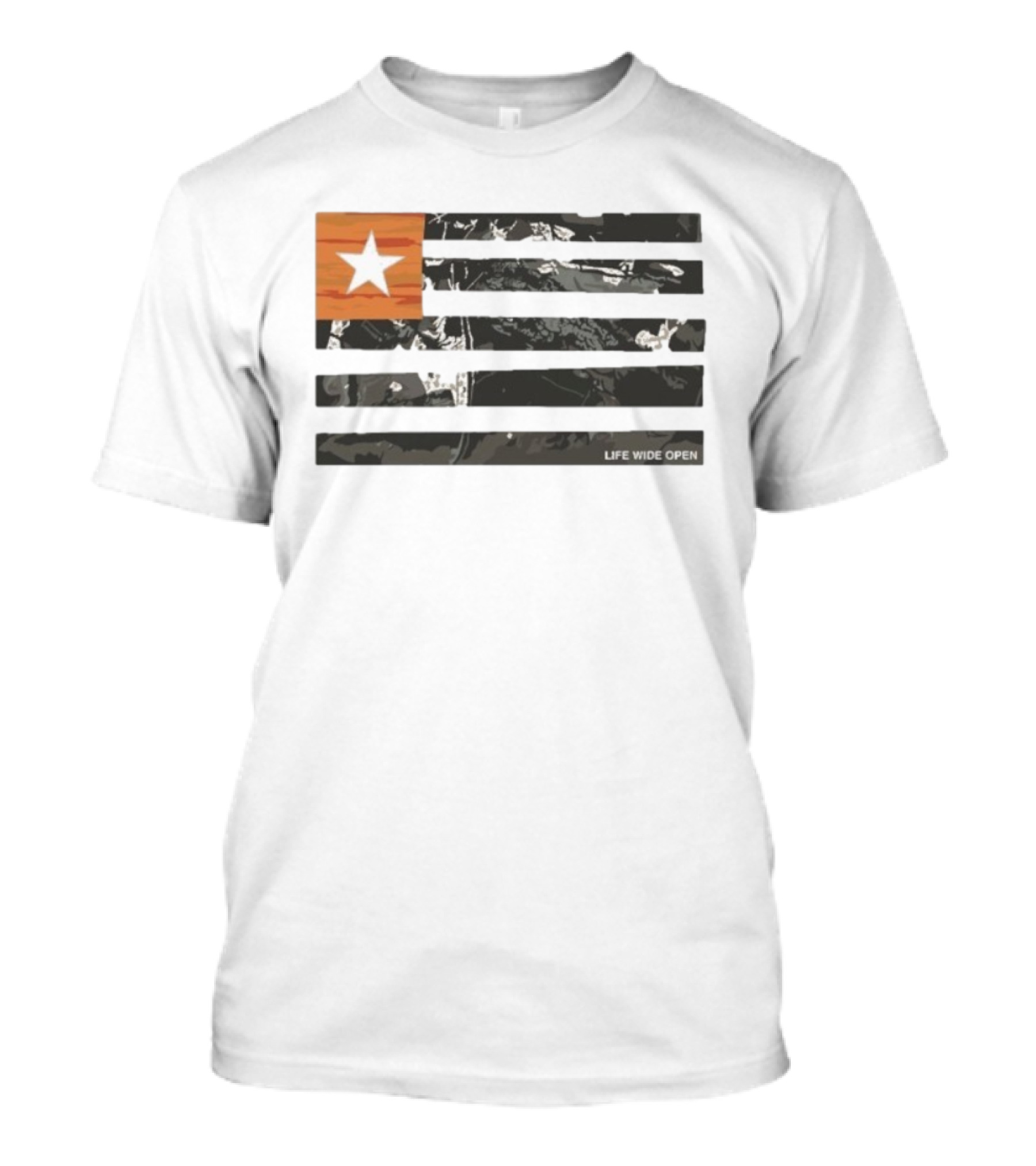 Life Wide Open American Flag Star Rustic Outdoors T-Shirt
