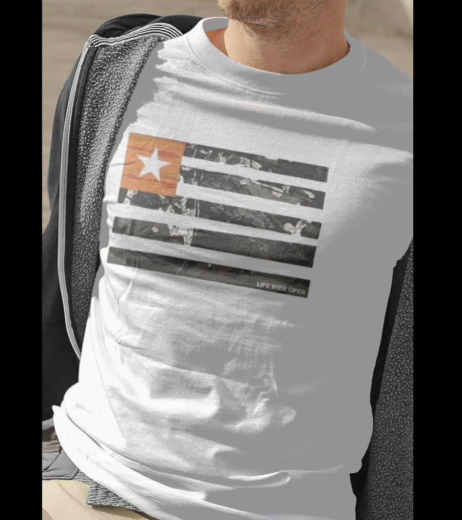 Life Wide Open American Flag Star Rustic Outdoors T-Shirt