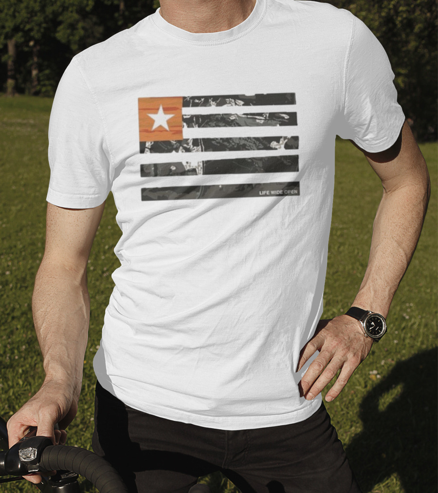 Life Wide Open American Flag Star Rustic Outdoors T-Shirt