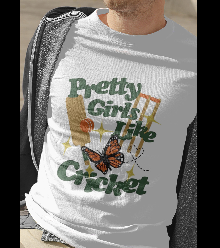Pretty Girls Like Cricket Butterfly Bat Ball Stumps Graphics T-Shirt