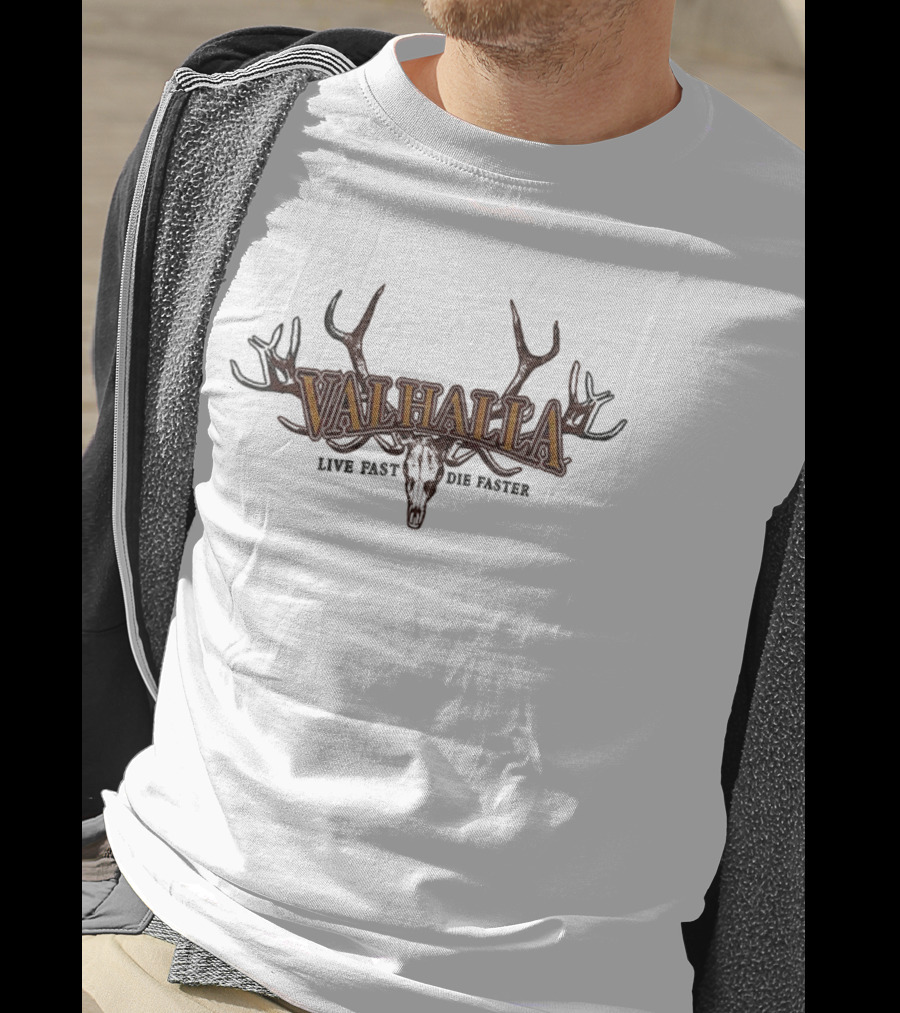 Valhalla Live Fast Die Faster Antler Skull T-Shirt