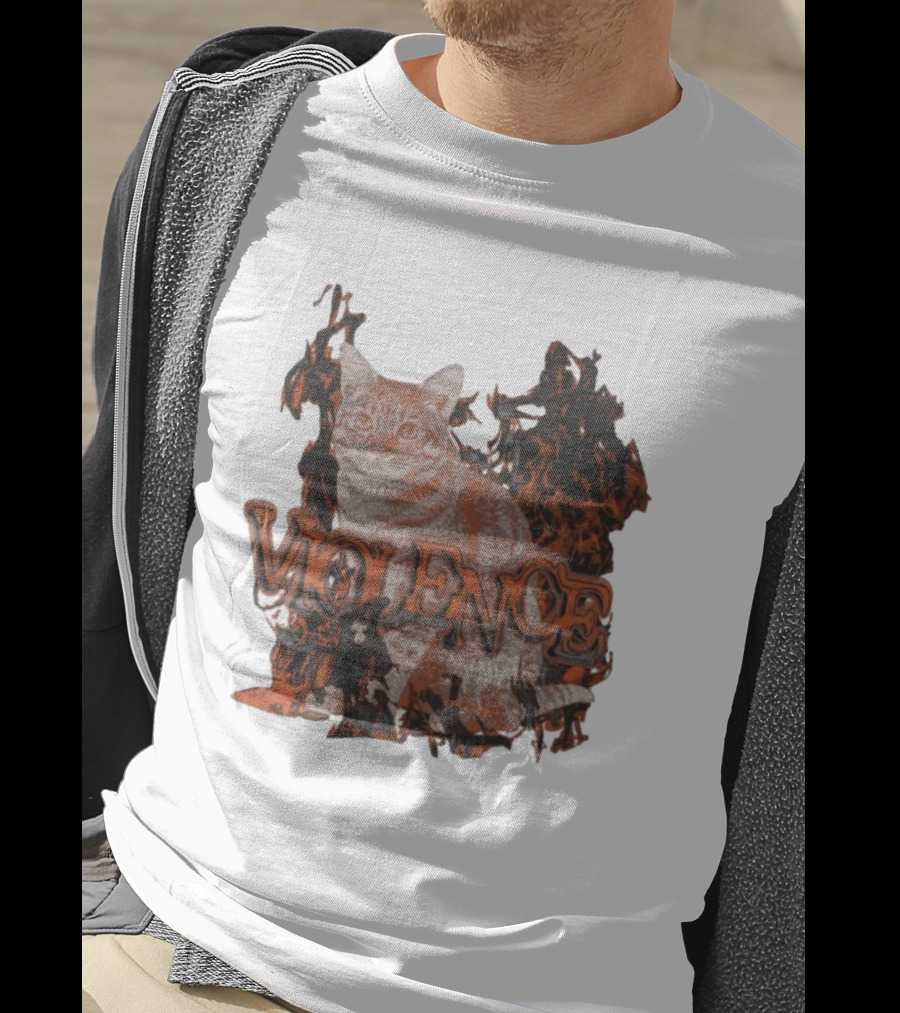 Violence Cat Flames Bold Typography Fiery Graphic T-Shirt