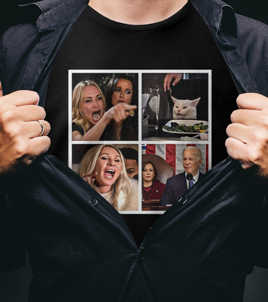 Marjorie Taylor Greene Yelling Biden Meme Smudge Cat Reacts Biden Speech T-Shirt