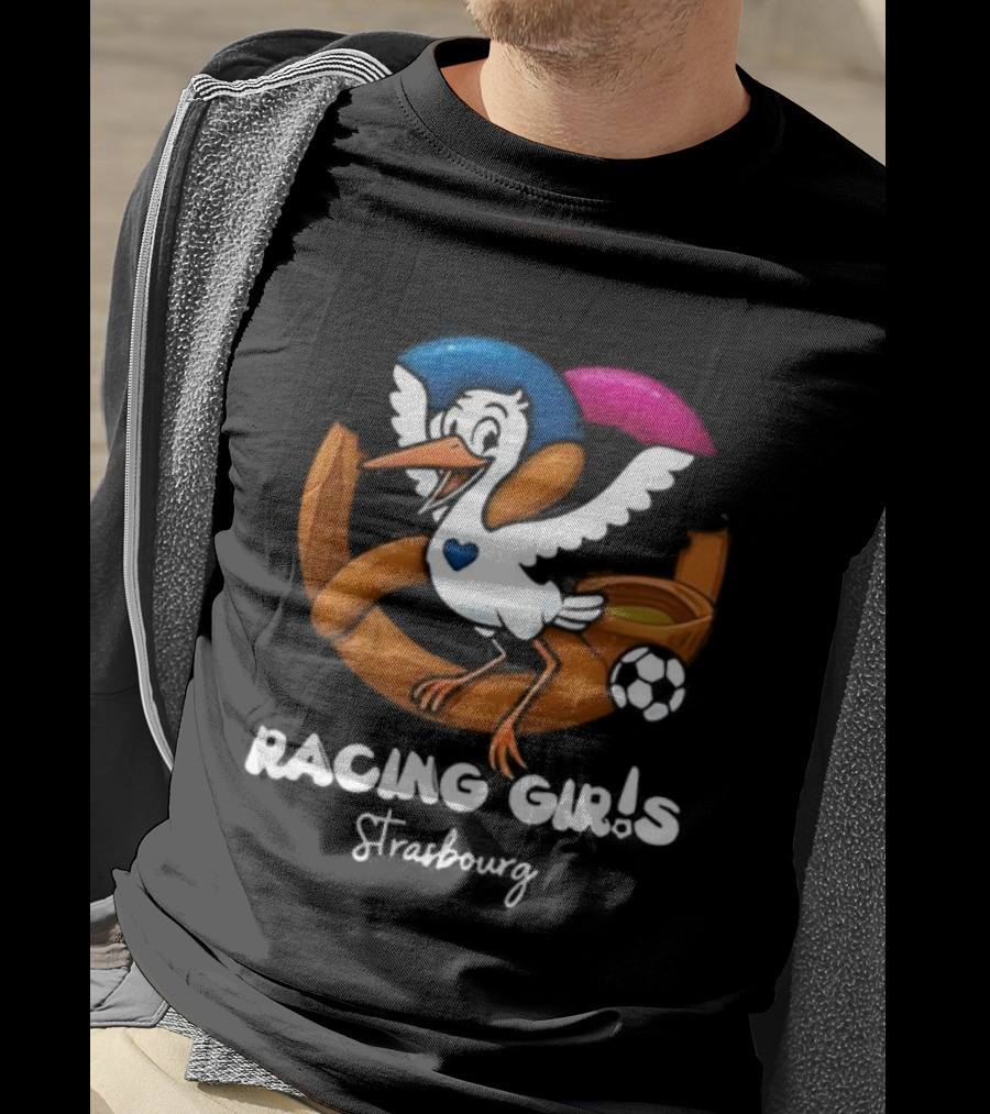 Racing Girls Strasbourg Stork With Football And Heart T-Shirt