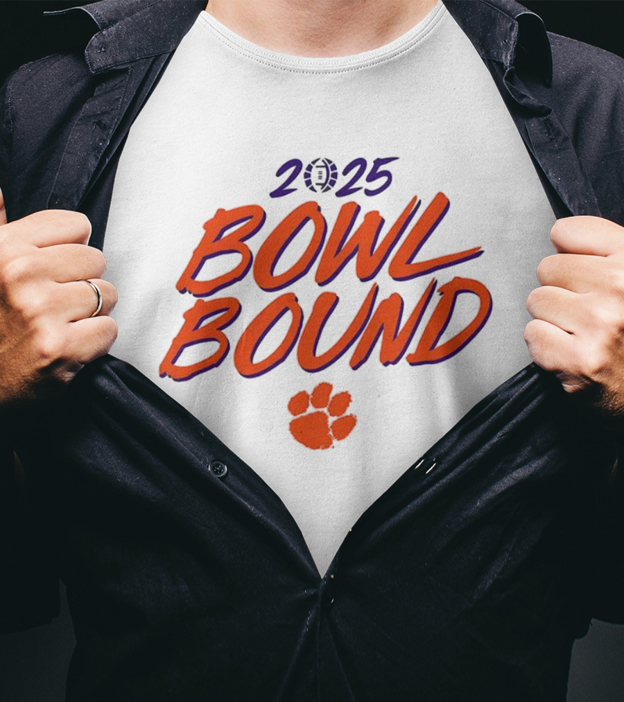 Clemson Tigers 2025 Bowl Bound Football Paw Logo T-Shirt