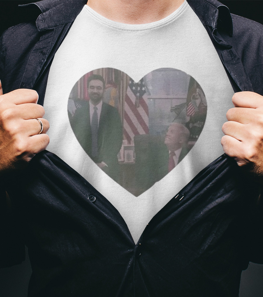 Donald Trump Zohran Mamdani Heart Image USA Flag Oval Office Mood T-Shirt