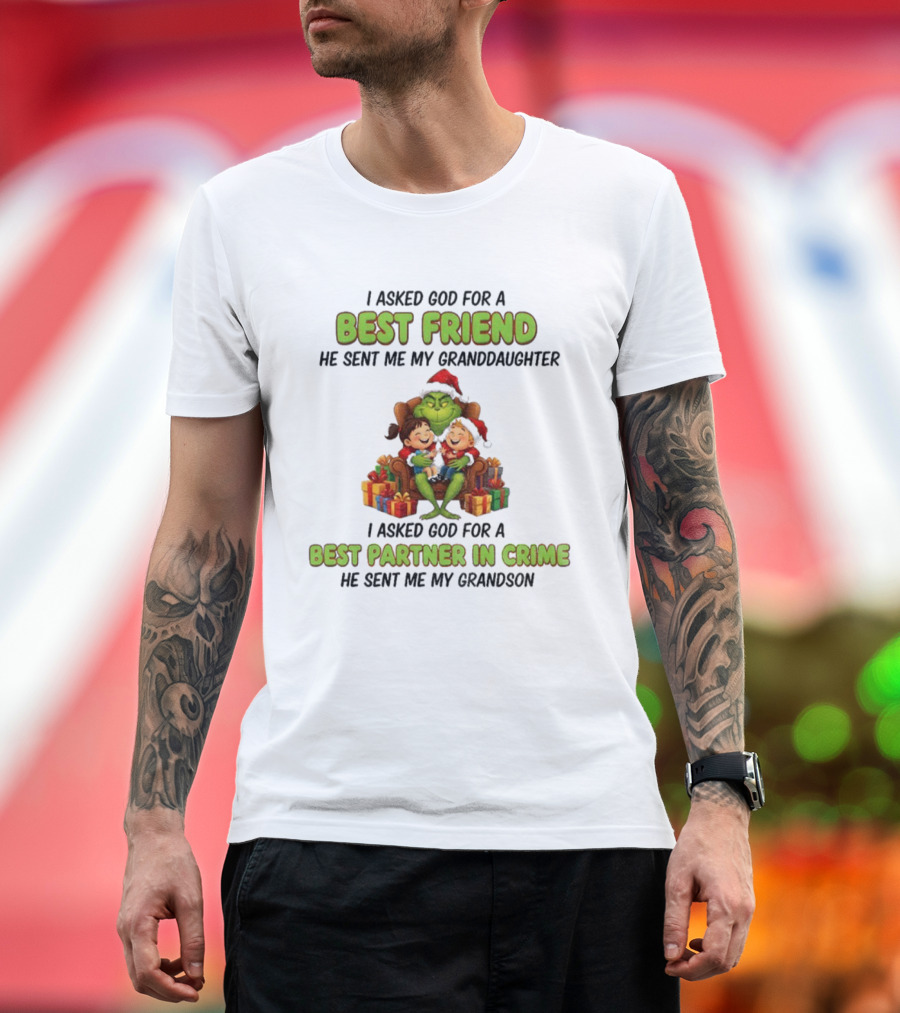 Grinch Santa Best Friend Granddaughter Best Partner In Crime Christmas T-Shirt