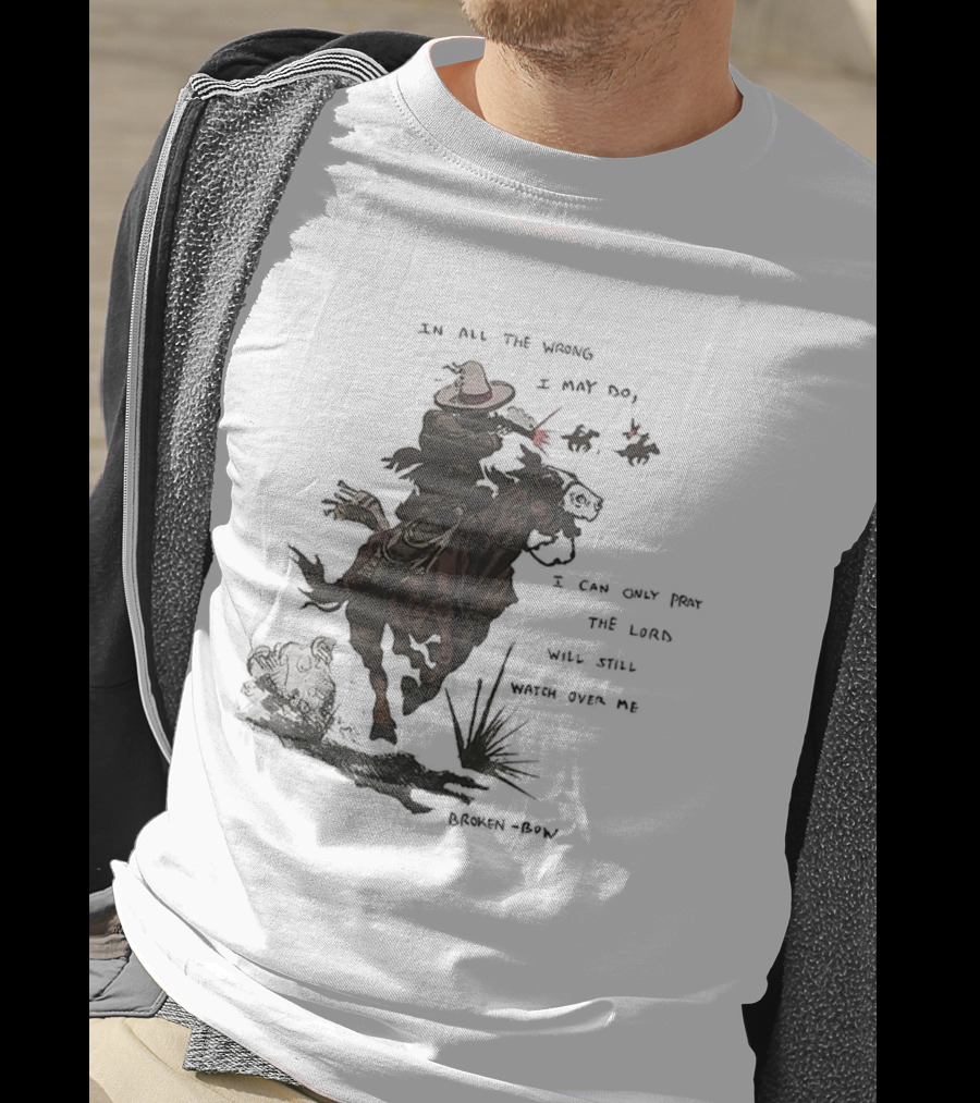 Pray The Lord Will Still Over Me Cowboy Riding Brown Horse T-Shirt