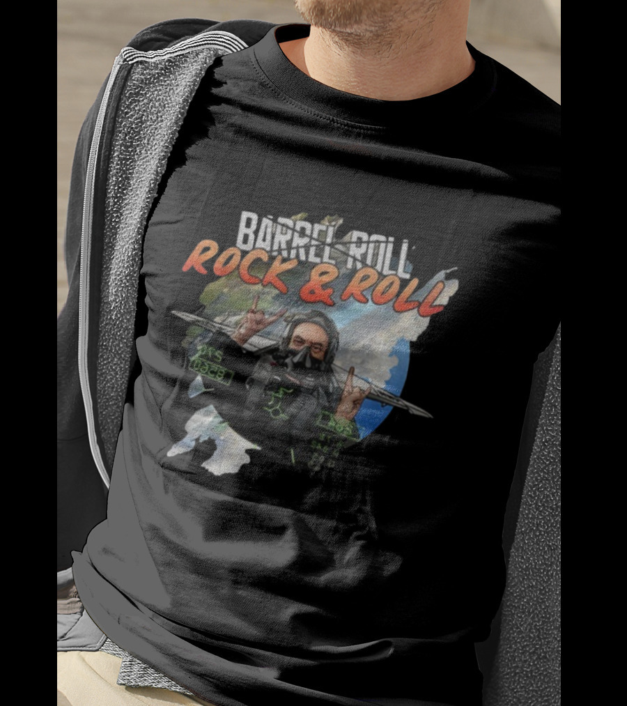 Barrel Roll Rock And Roll Pilot With Earth And Jet Background T-Shirt