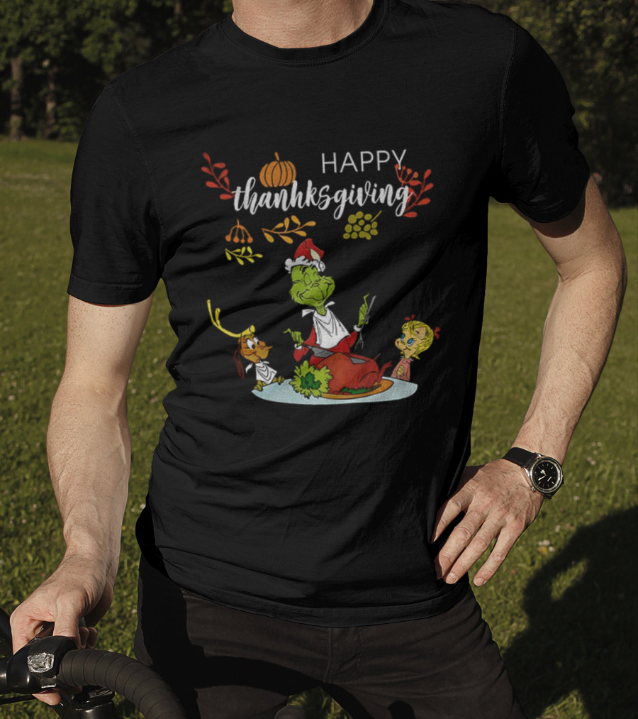 Happy Thanksgiving 2025 Merry Grinchmas Grinch And Max Dog T-Shirt