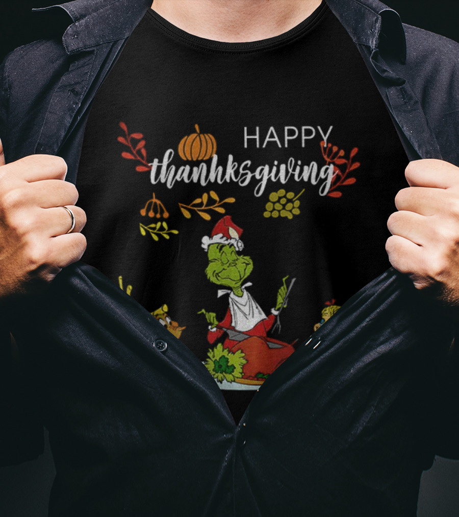 Happy Thanksgiving 2025 Merry Grinchmas Grinch And Max Dog T-Shirt