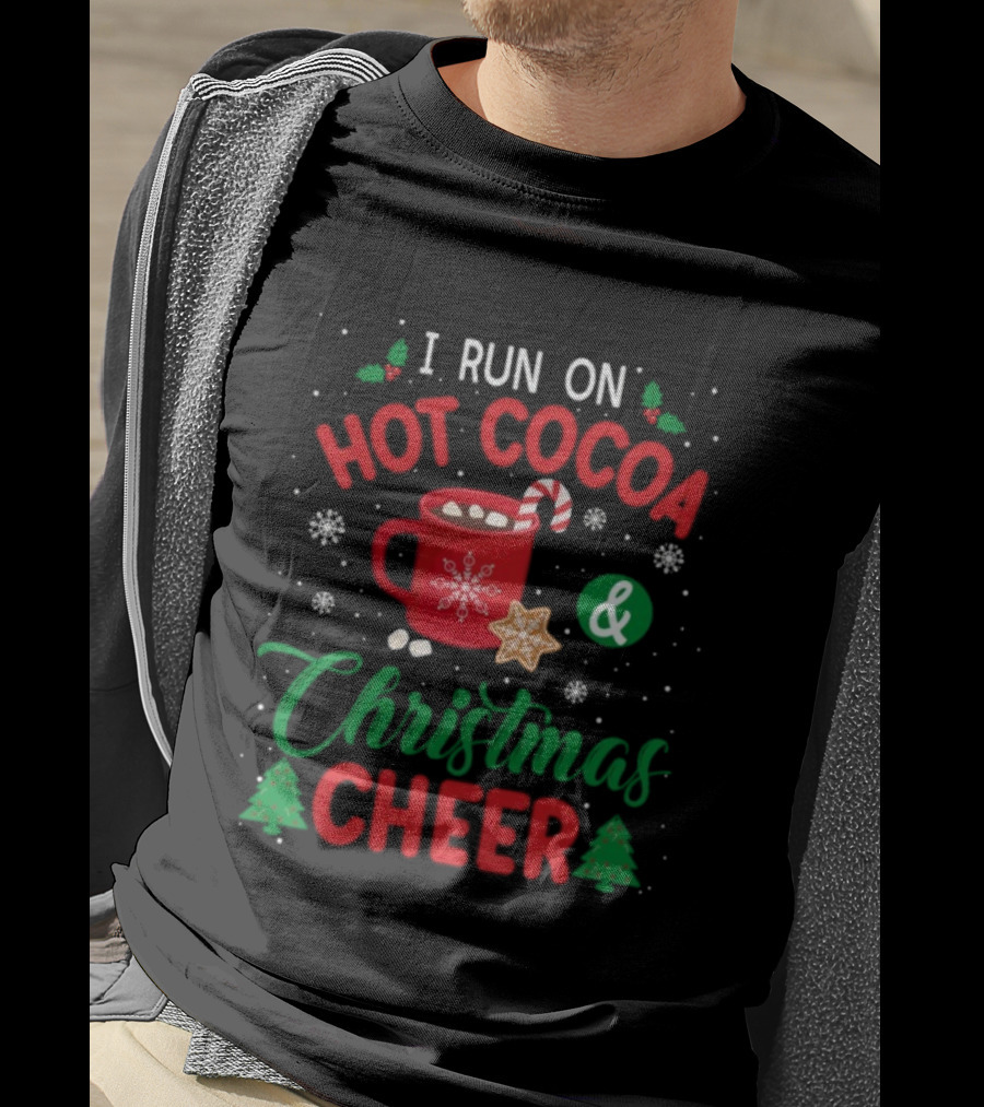 I Run On Hot Cocoa And Christmas Cheer Candy Cane Snowflakes T-Shirt