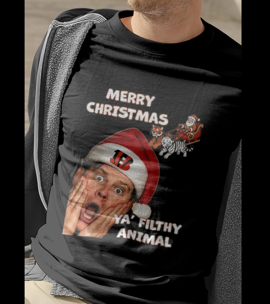 Merry Christmas Ya Filthy Animal Joe Alone Santa Hat T-Shirt