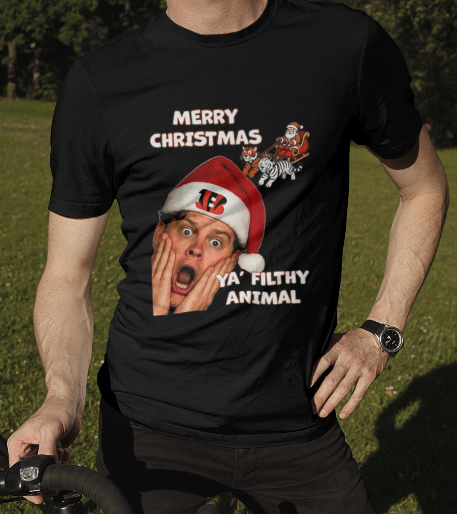Merry Christmas Ya Filthy Animal Joe Alone Santa Hat T-Shirt
