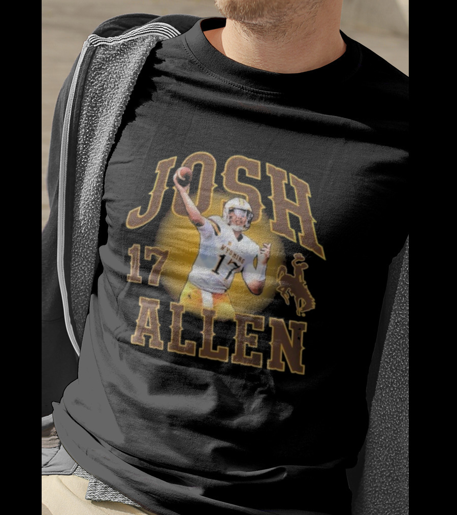 Josh Allen 17 Wyoming Cowboys Football Player Brown And Gold T-Shirt