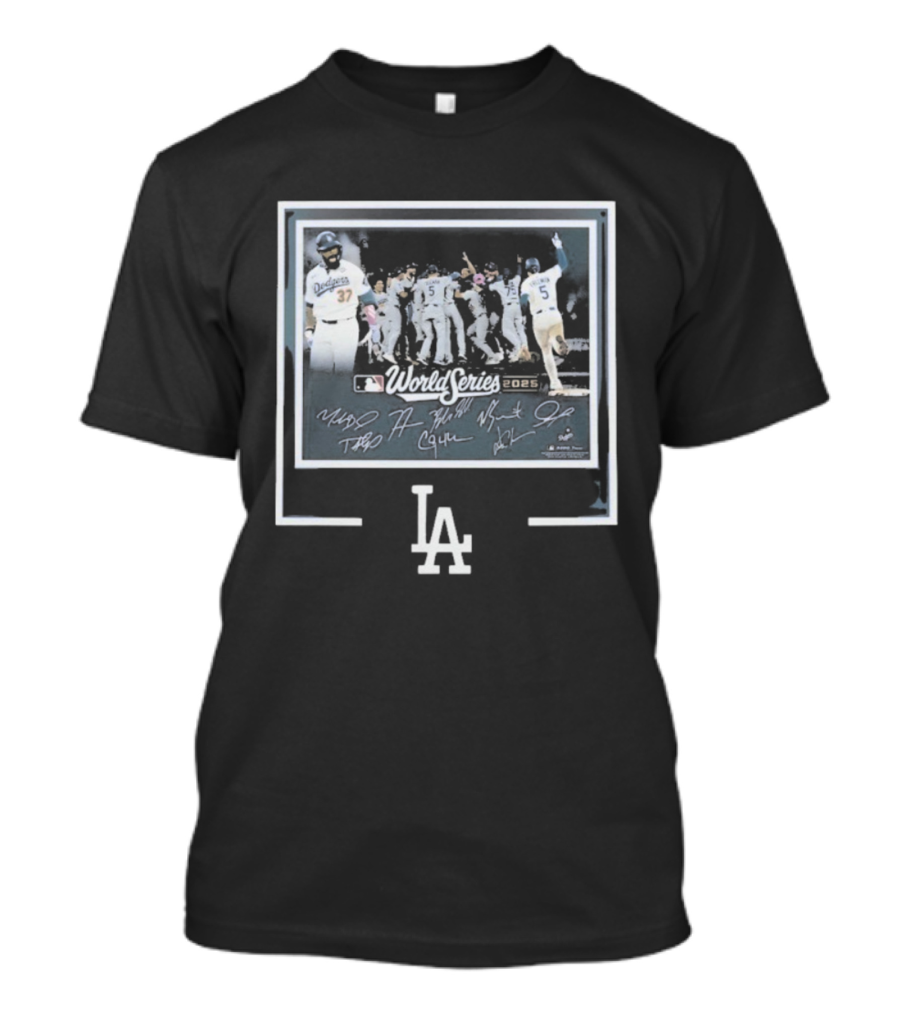 Los Angeles Dodgers 2025 World Series Autographed Team Signatures T-Shirt