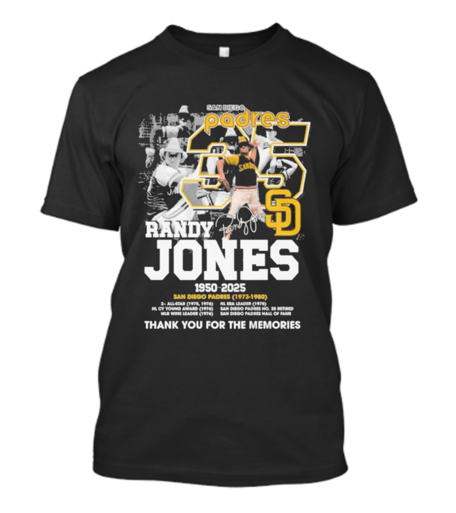 Randy Jones San Diego Padres 35 1950-2025 Thank You For The Memories T-Shirt