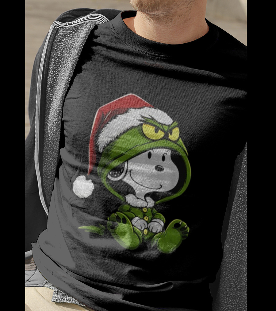 Snoopy Grinch Santa Hat Cute Cartoon Merry Christmas T-Shirt