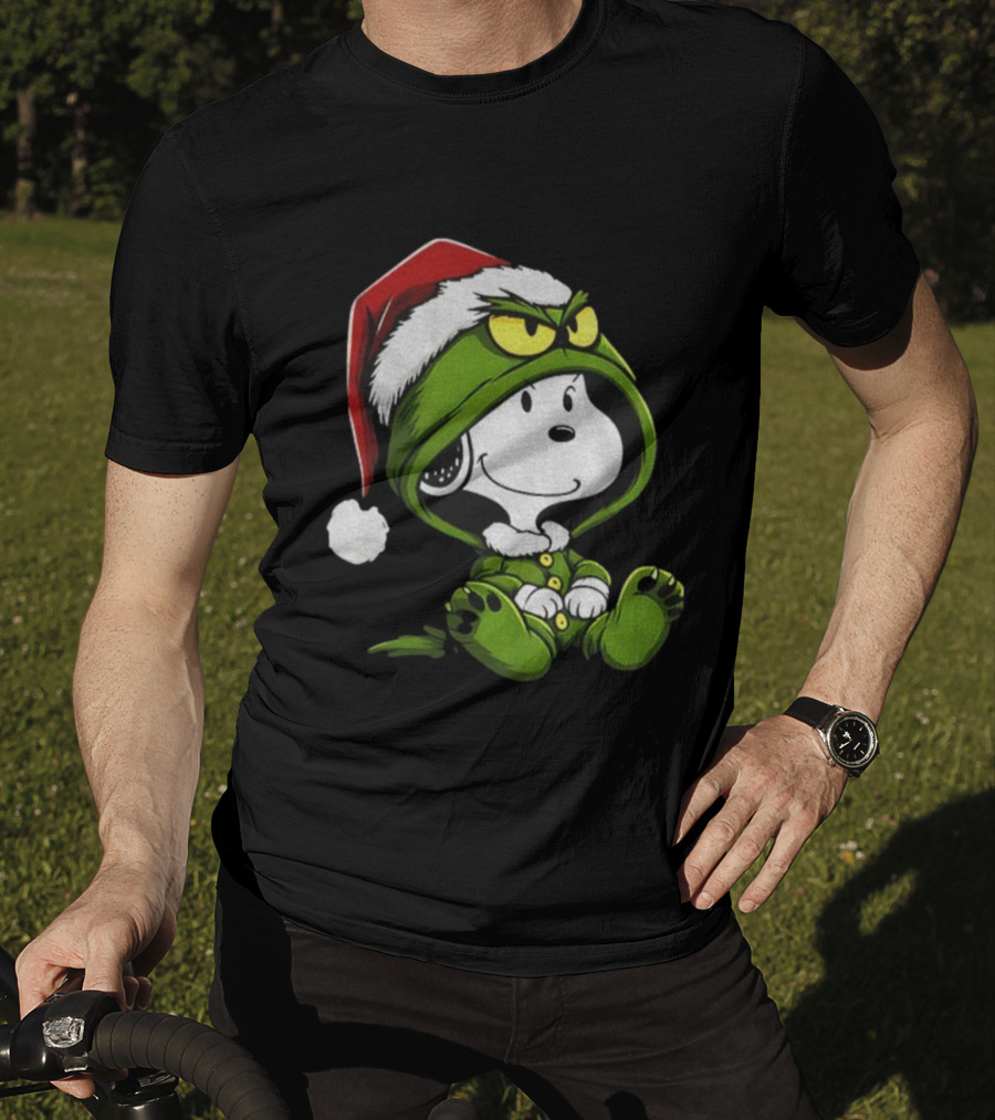 Snoopy Grinch Santa Hat Cute Cartoon Merry Christmas T-Shirt