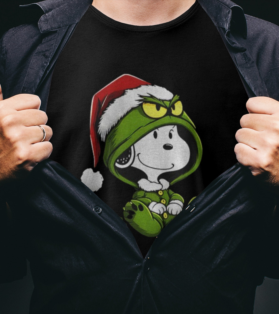 Snoopy Grinch Santa Hat Cute Cartoon Merry Christmas T-Shirt