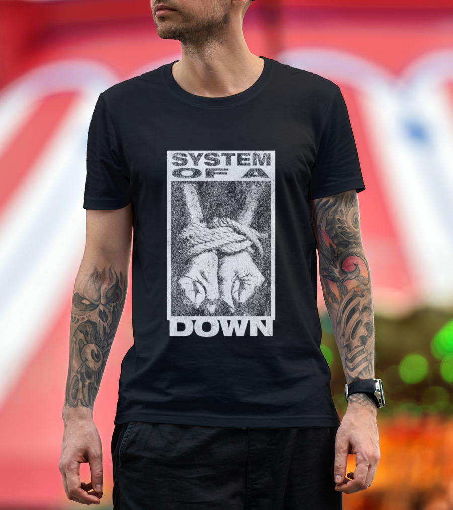 System Of A Down Bound Ensnared Hands Textured Graphic T-Shirt