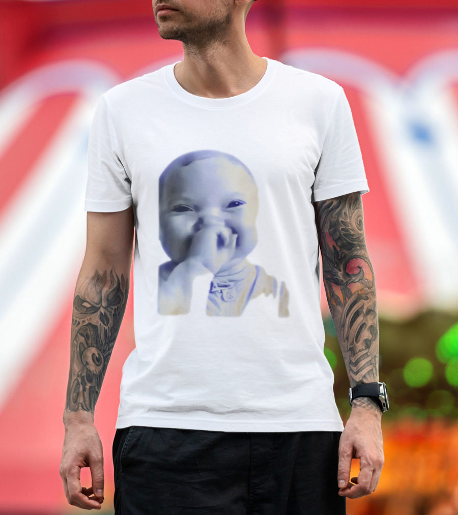 AI Baby Holding Laugh Meme Blue Tones T-Shirt
