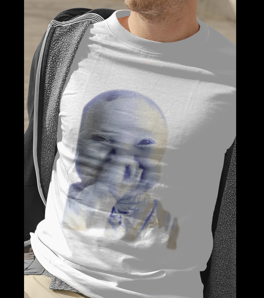 AI Baby Holding Laugh Meme Blue Tones T-Shirt