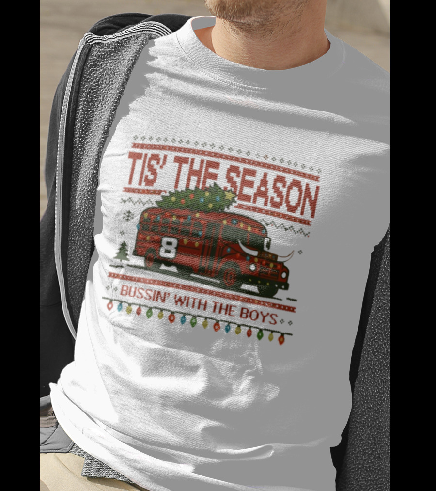 Tis The Season Festive Bus Bussin’ With The Boys Holiday Lights T-Shirt