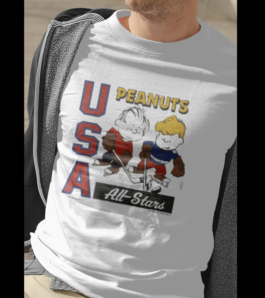 Peanuts USA All Stars Hockey Image With Charles M. Schulz Characters T-Shirt