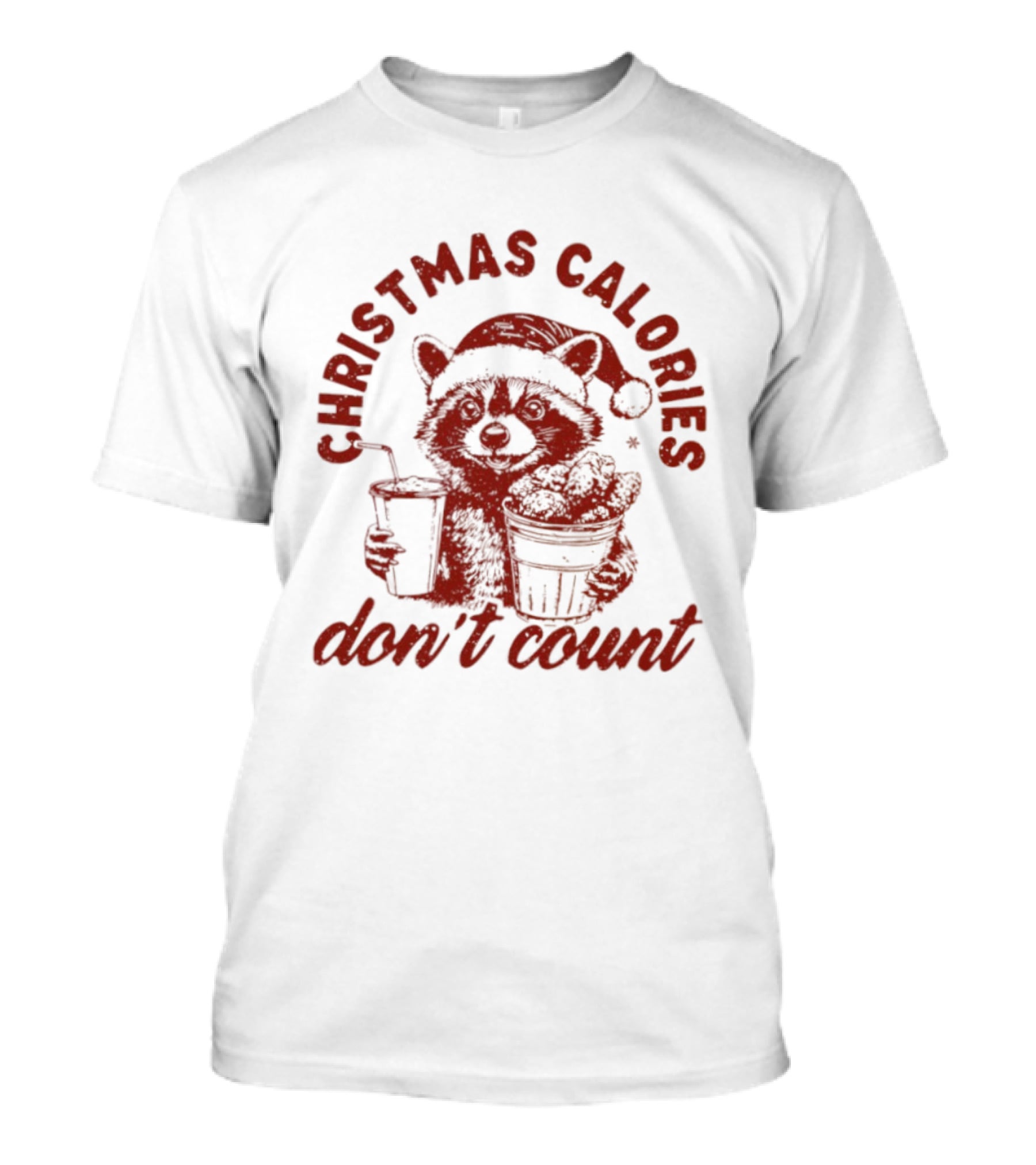 Christmas Calories Don’t Count Raccoon Santa Hat Holiday Treats T-Shirt