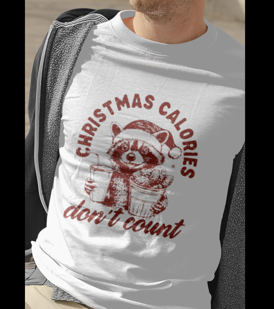 Christmas Calories Don’t Count Raccoon Santa Hat Holiday Treats T-Shirt