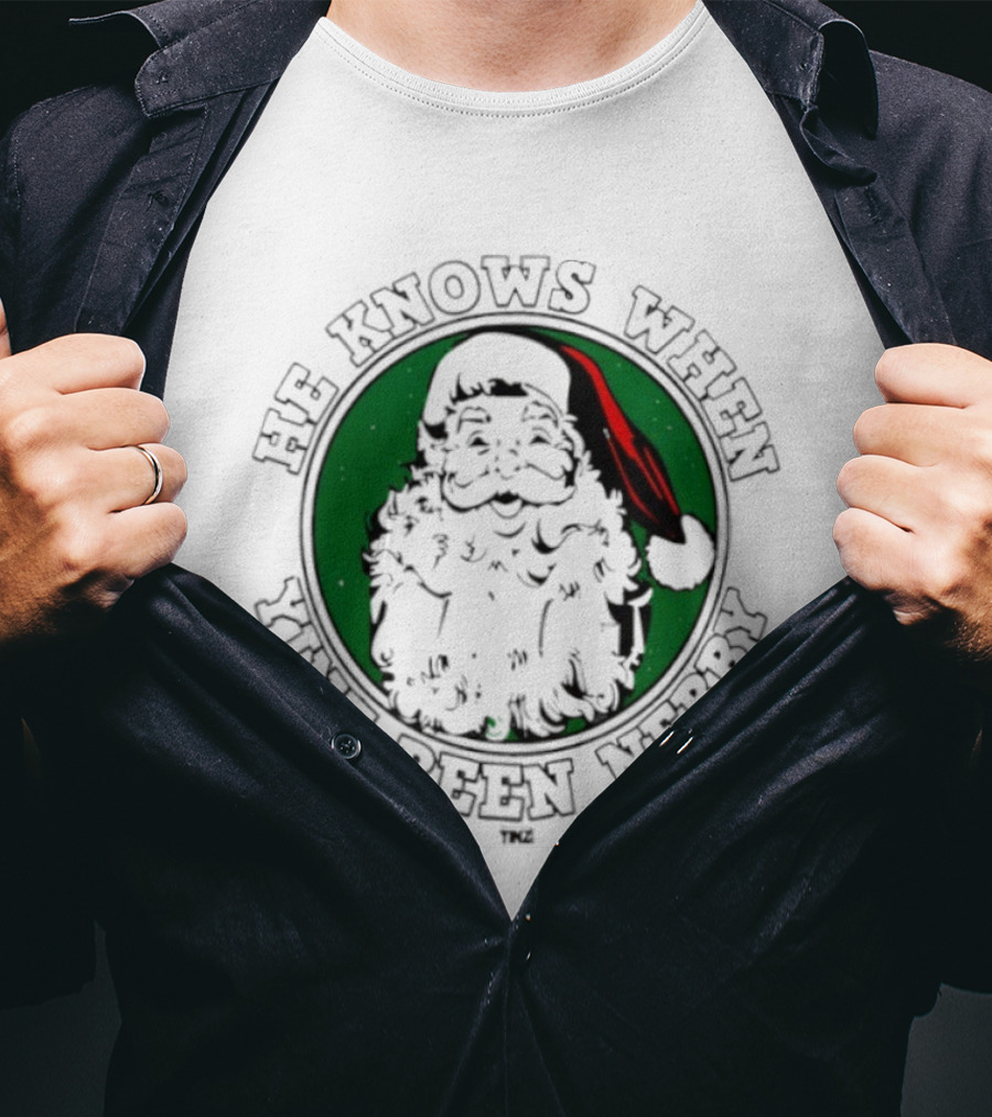 He Knows When Yinz Been Nebby Santa Pittsburgh Christmas T-Shirt