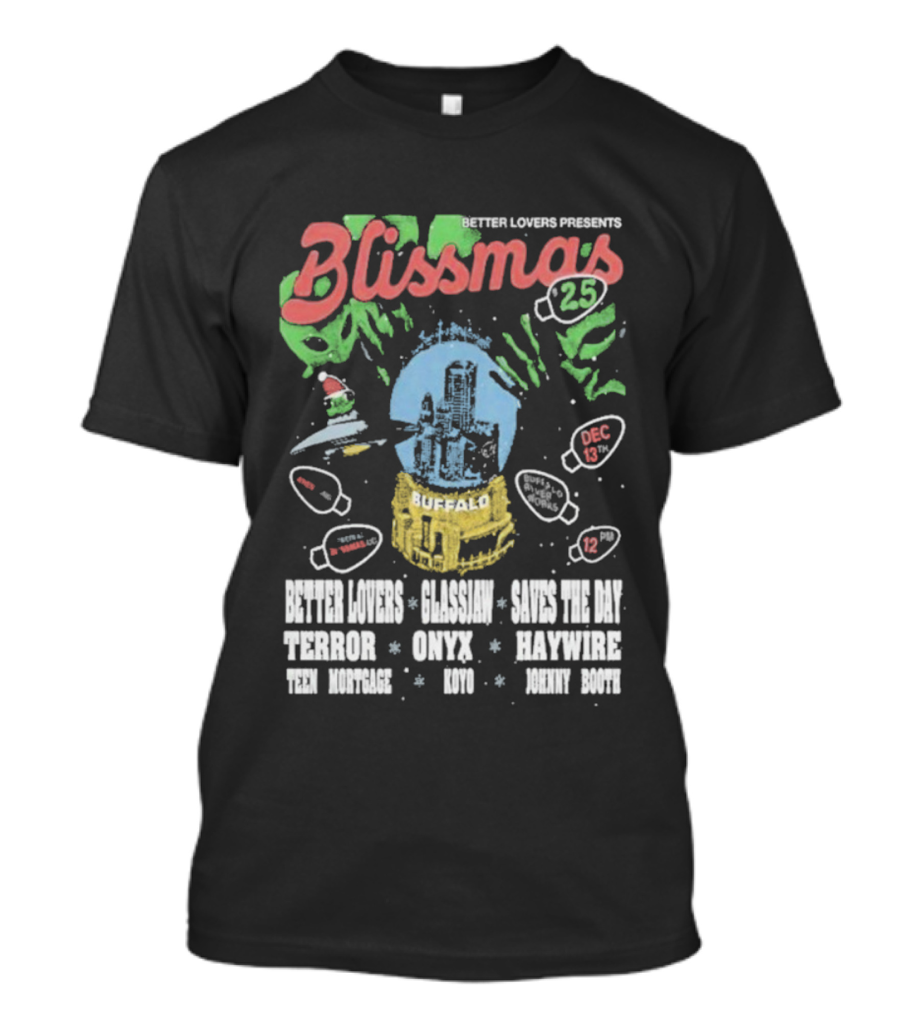 Better Lovers Presents Blissmas 25 Buffalo Riverworks 2025 With Glassjaw Cave In The Sky T-Shirt