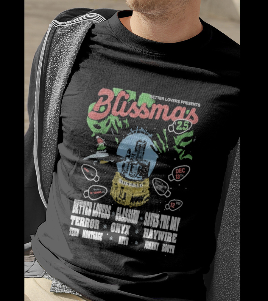 Better Lovers Presents Blissmas 25 Buffalo Riverworks 2025 With Glassjaw Cave In The Sky T-Shirt