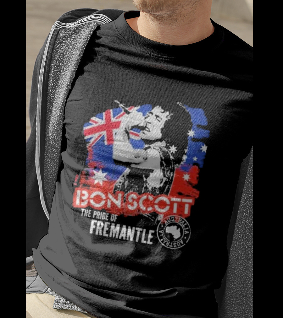 Bon Scott The Pride Of Fremantle Australia Flag Stamp T-Shirt