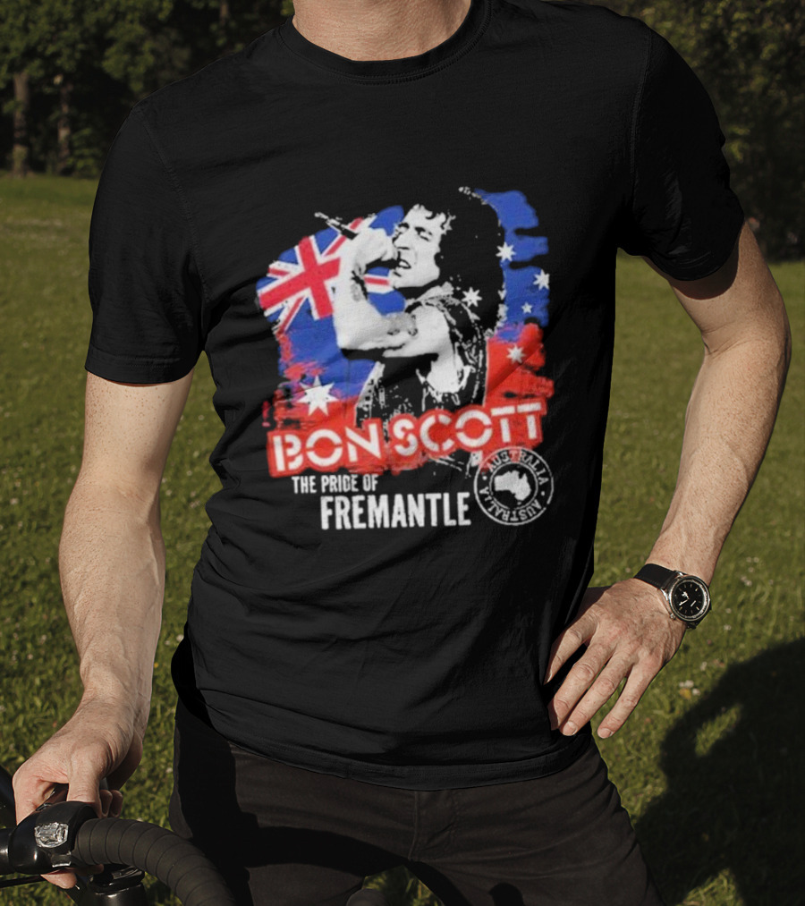 Bon Scott The Pride Of Fremantle Australia Flag Stamp T-Shirt