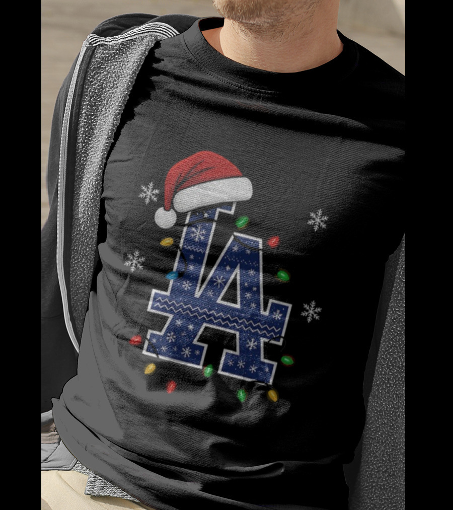 Los Angeles Dodgers Christmas Light Bulb Santa Hat World Series 2025 T-Shirt
