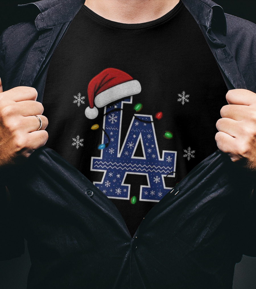 Los Angeles Dodgers Christmas Light Bulb Santa Hat World Series 2025 T-Shirt