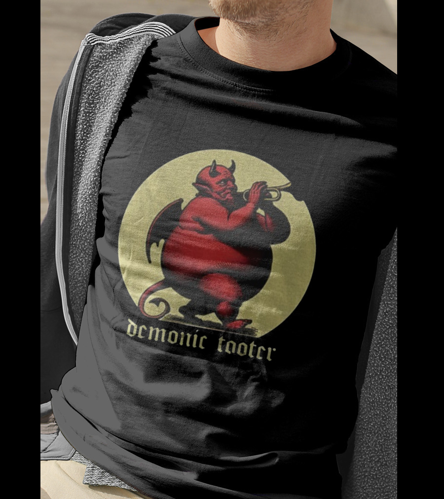 Demonic Tooter Cartoon Devil Playing Trumpet Vintage Style T-Shirt