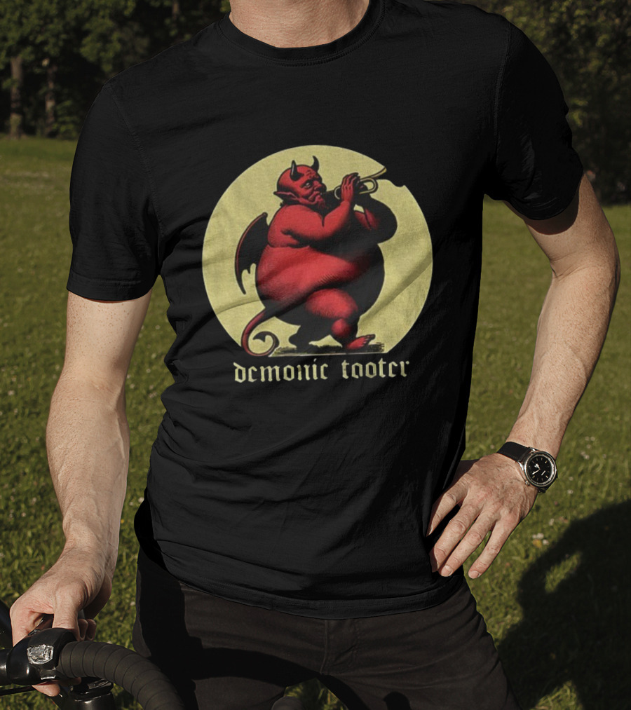 Demonic Tooter Cartoon Devil Playing Trumpet Vintage Style T-Shirt