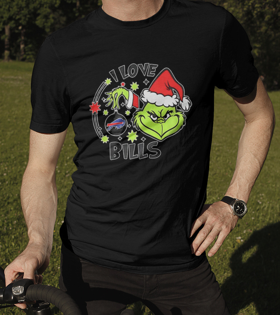 I Love Bills Grinch Santa Hat Christmas T-Shirt