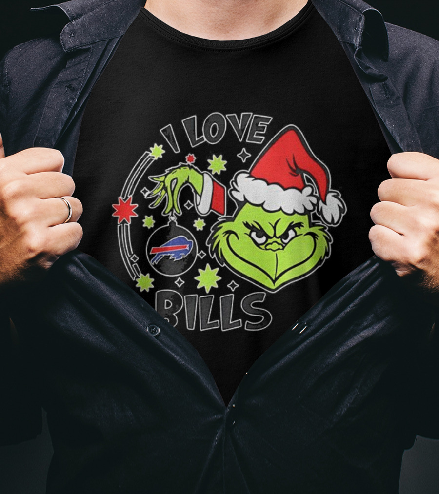 I Love Bills Grinch Santa Hat Christmas T-Shirt