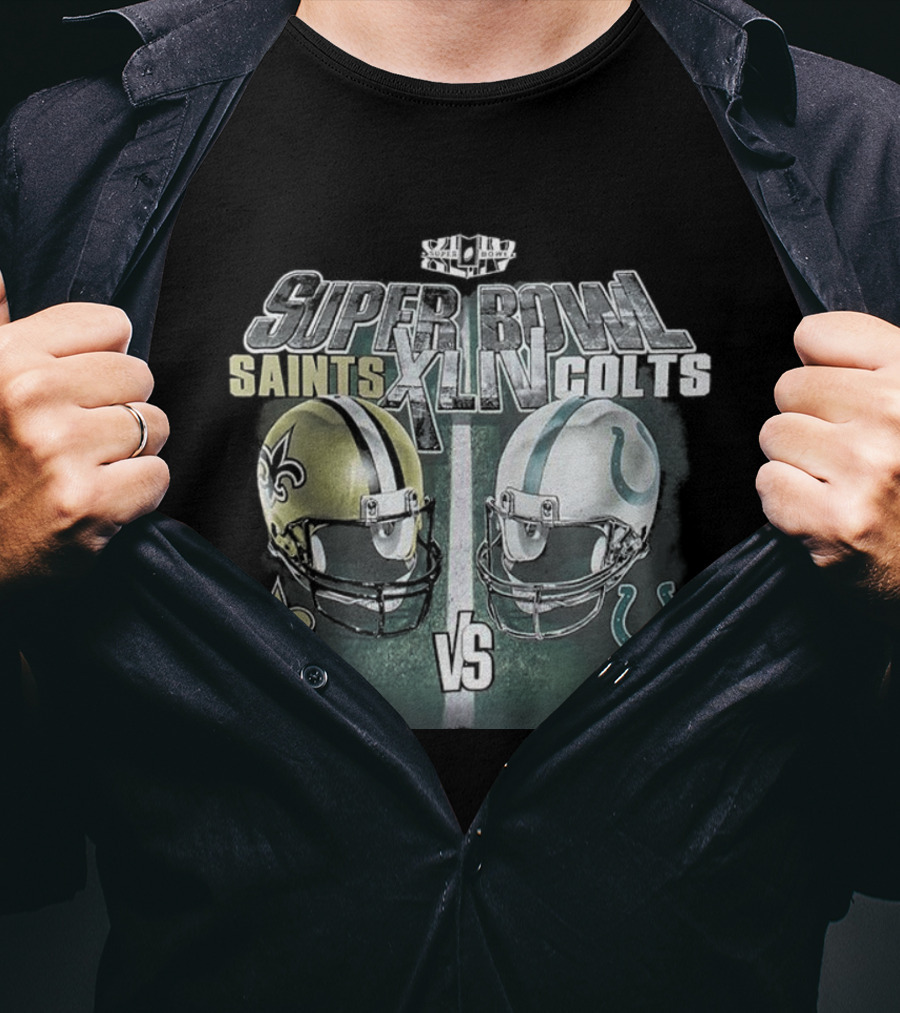 Indianapolis Colts Vs New Orleans Saints Super Bowl XLIV Helmet Matchup Retro 2010 T-Shirt