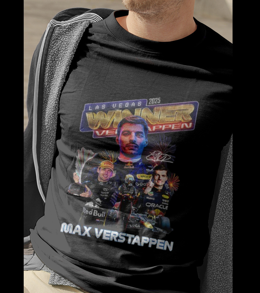 Max Verstappen 2025 Las Vegas Winner Red Bull Racing Signature T-Shirt