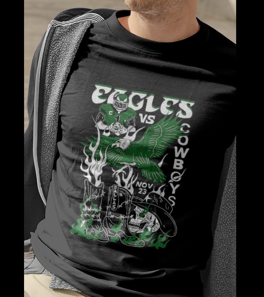 Philadelphia Eagles Vs Dallas Cowboys Week 12 2025 Horror Rivalry Matchup T-Shirt