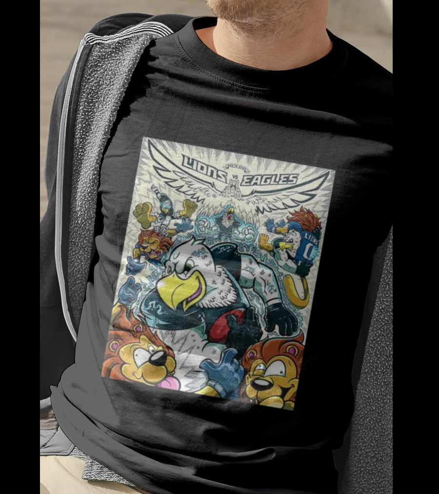 Lions Vs Eagles Cartoon Mascot Showdown NFL Week 11 2025 T-Shirt