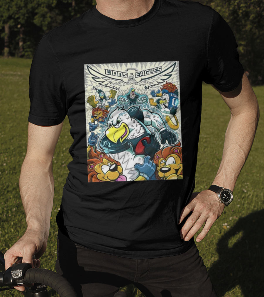 Lions Vs Eagles Cartoon Mascot Showdown NFL Week 11 2025 T-Shirt
