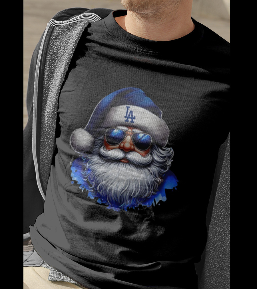 Santa Claus Big Face LA Dodgers MLB Baseball Christmas 2025 T-Shirt